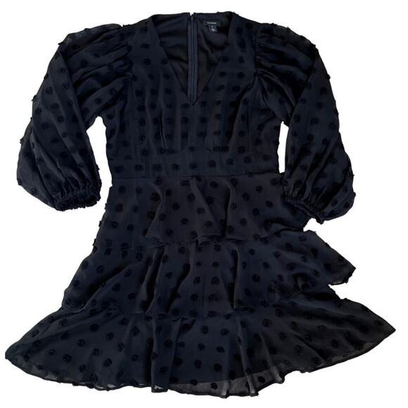Halogen M Black Swiss Dot Dress | Nordstrom, Tiered Ruffle Hem, Sheer Sleeves - Picture 6 of 6